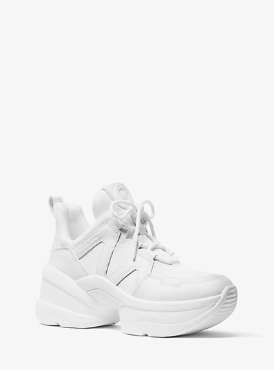 Michael Kors Olympia Canvas And Leather Trainer In White