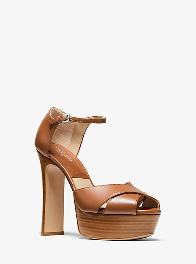 Michael Kors Huxley Leather Platform Sandal In Brown