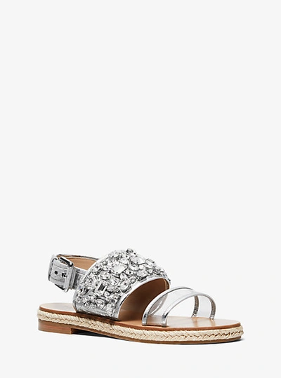 Michael Kors Lafayette Embellished Metallic Snakeskin Sandal In Silver