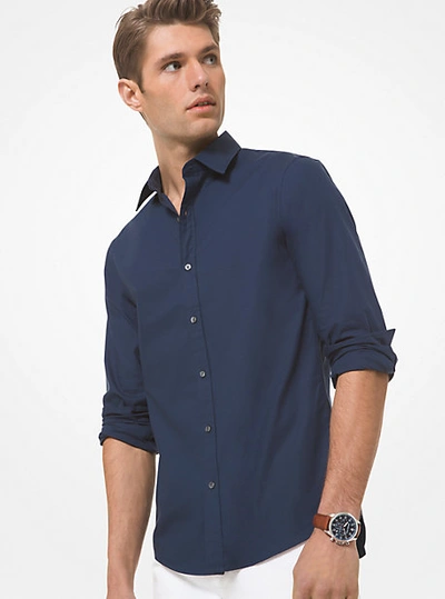 Michael Kors Slim-fit Stretch-cotton Shirt In Blue