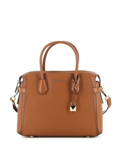Michael Kors Mercer Medium Leather Handbag In Brown In Beige