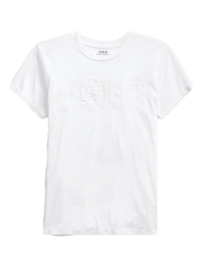 Polo Ralph Lauren Beaded Embroidery Logo T-shirt In White