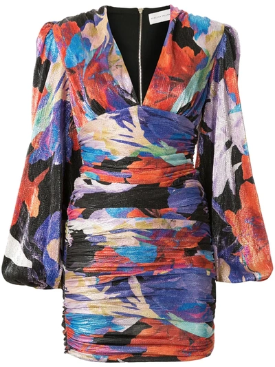 Rebecca Vallance Belladonna Ruched Metallic Printed Plissé-jersey Mini Dress
