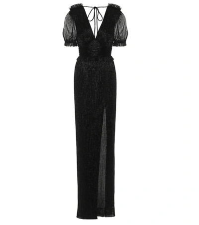 Rebecca Vallance Luna Pleated Metallic Gown In Black