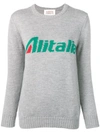 Alberta Ferretti Alitalia Logo Intarsia Grey Wool Sweater