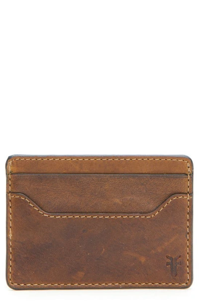 Frye Logan Leather Money Clip Card Case In Dark Brown