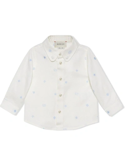 Gucci Baby Symbols Embroidered Oxford Cotton Shirt In White