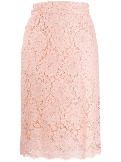 Dolce & Gabbana Floral Lace Pencil Skirt In Pink