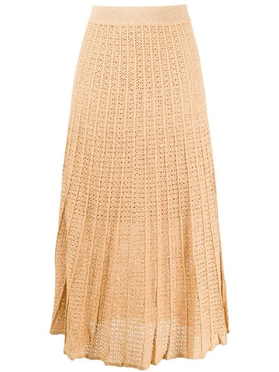 Sandro Metallic Pointelle-knit Midi Skirt In Gold
