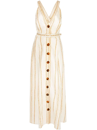 Nicholas Yasmine Sleeveless Striped Linen Dress In White