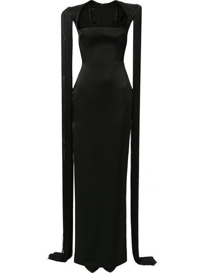 Alex Perry Dallas Fringe-accented Overlay Gown In Black