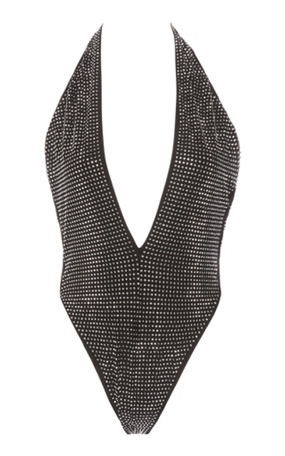 Alessandra Rich Crystal-embellished One-piece Swimsuit In Black