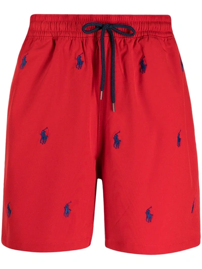 Polo Ralph Lauren Logo-embroidered Shell Swim Shorts In Red