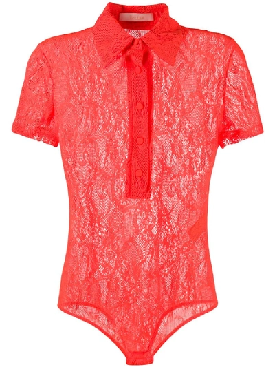 Ssheena Orange Lace Bodysuit In Orange Fluo
