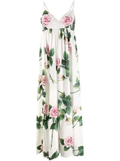 Dolce & Gabbana Cotton Tropical Rose Maxi Dress In White