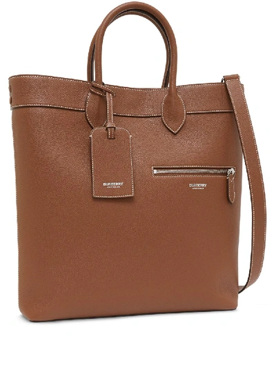 Burberry Grained Leather Tote In Brown