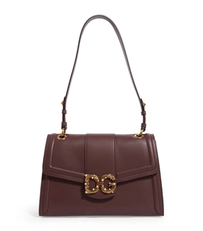 Dolce & Gabbana Leather Dg Amore Satchel Bag In Bordeaux