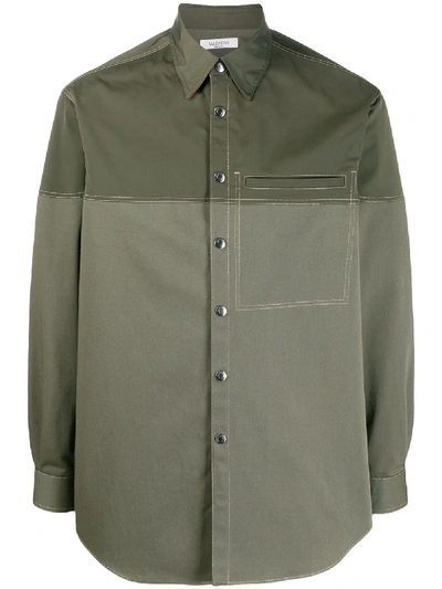 Valentino Two-tone Buttoned Shirt In Green