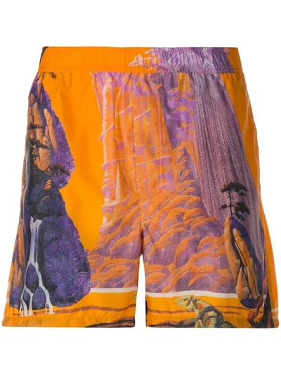 Valentino Yellow City Print Swim Shorts In Multicolored