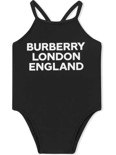 Burberry Babies' Girl's Crina Logo Print Solid One-piece Swimsuit In Black