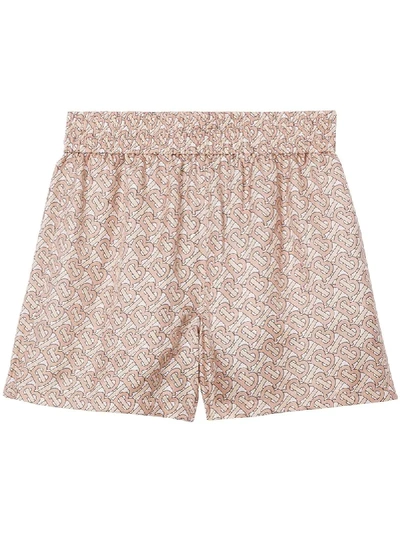 Burberry Monogram Print Twill Shorts In Pale Copper Pink