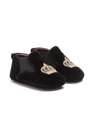 Dolce & Gabbana Babies' Kids Velvet Embroidered Booties In Black