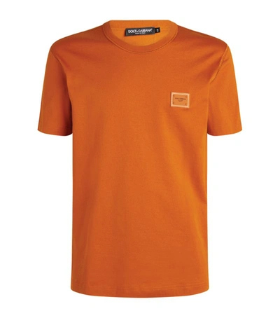 Dolce & Gabbana Cotton Logo Plaque T-shirt In Orange