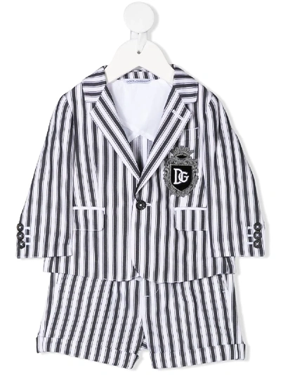 Dolce & Gabbana Babies' Kids Stripe Print Logo Two-piece Suit (3-30 Months) In Black