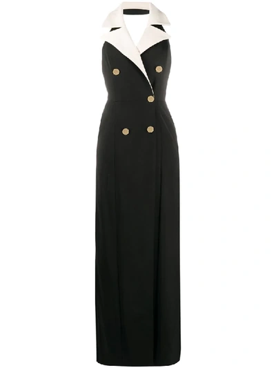 Elisabetta Franchi Tuxedo Halterneck Gown In Black