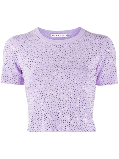 Alice And Olivia Ciara Crystal-embellished Knitted Top In Purple