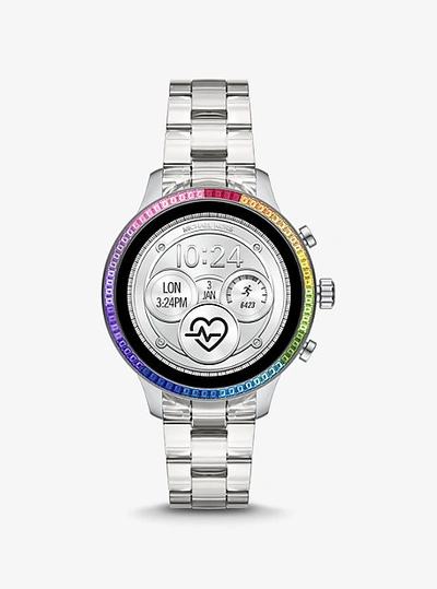 Michael Kors Gen 4 Runway Acetate And Rainbow Pavé Smartwatch In Silver