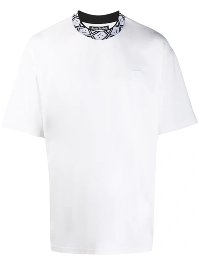 Acne Studios Face Motif Ribbed Mock Neck T-shirt In White