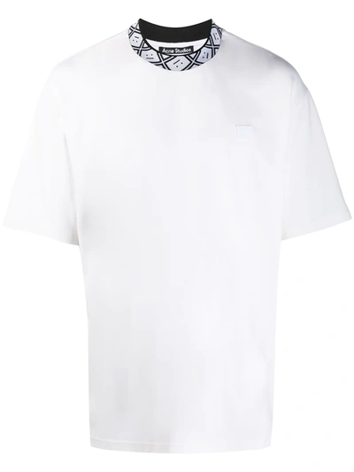 Acne Studios Face Motif Ribbed Mock Neck T-shirt In White ModeSens