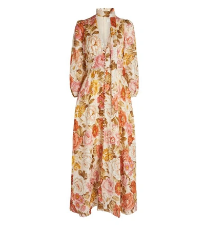Zimmermann Bonita Long-sleeve Floral Linen Dress In Cream Floral