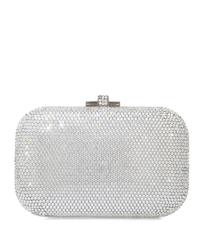 Judith Leiber Crystal Embellished Slide Lock Clutch In Silver Rhine