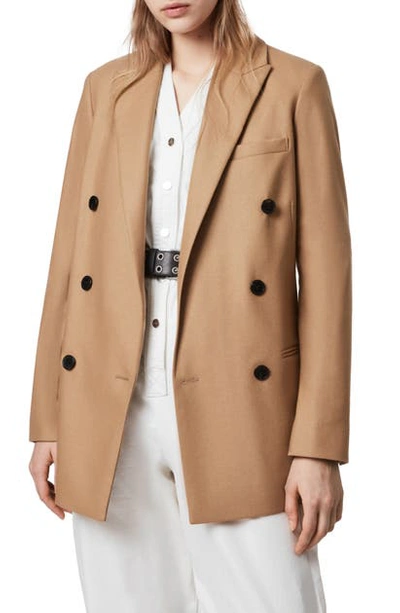 Allsaints Astrid Double Breasted Blazer In Camel Brown