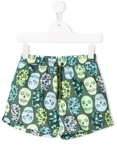 Sunuva Kids' Skull And Surf Motif Swim Shorts In Green