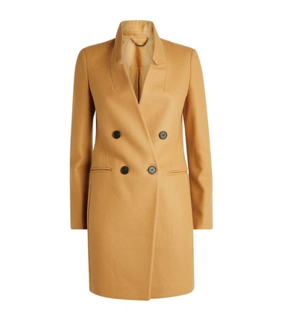 Allsaints Adrea Double-breasted Coat In Camel Brown