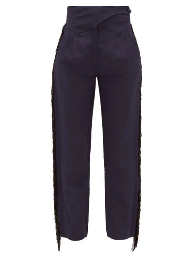 Blazé Milano Chips Basque High-rise Fringed Skinny Pants In Blue