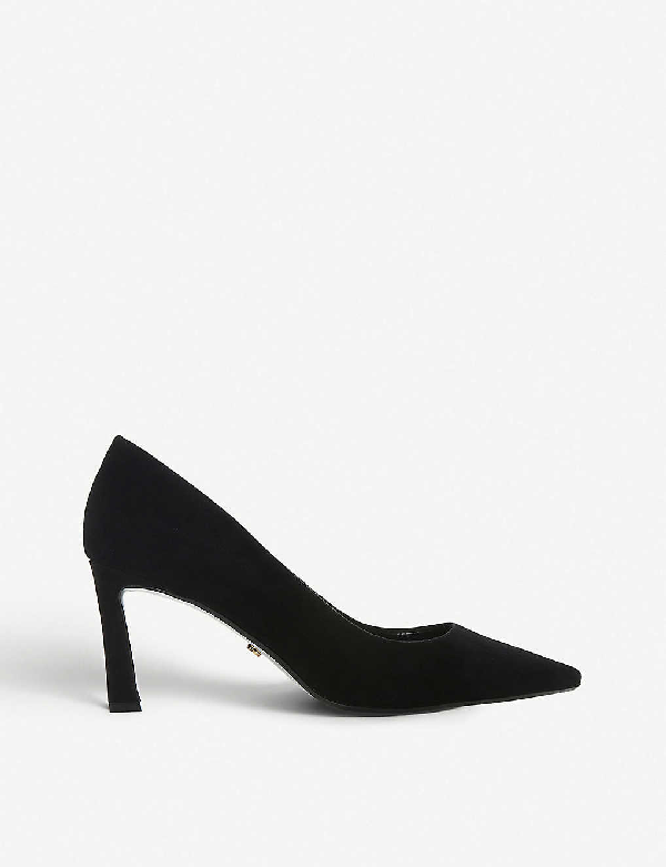 dune black suede court shoes