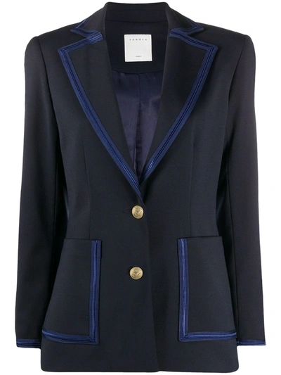 Sandro Fitted Contrast-trim Blazer In Blue