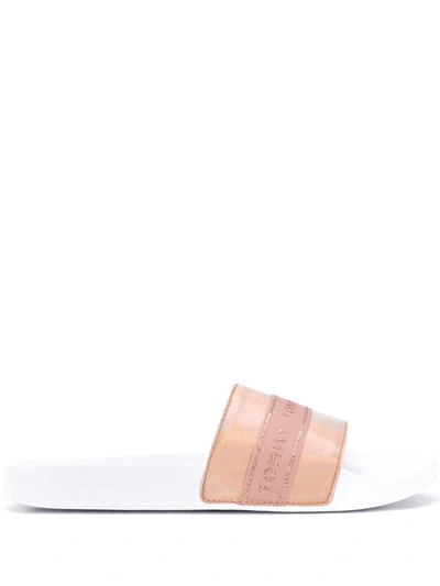 Tommy Hilfiger Glitter Pool Slides In Neutrals