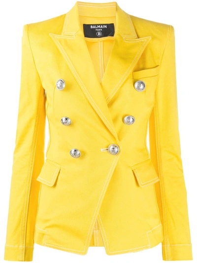 Balmain Structured Double-breasted Blazer In Yellow