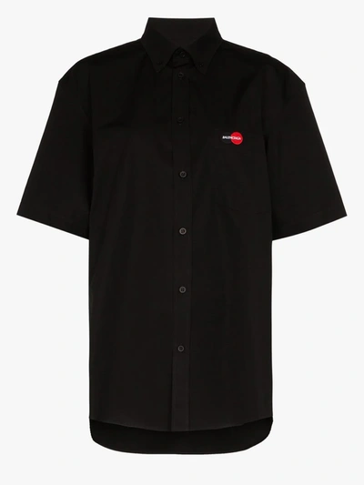 Balenciaga Uniform Logo Short Sleeve Shirt In Black