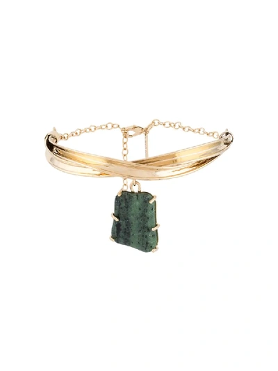Alberta Ferretti Green Stone Charm Necklace In Gold