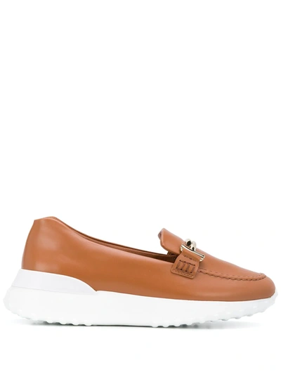 Tod's Light Brown Leather Double T-bar Loafers