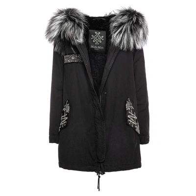 Mr & Mrs Italy Black Parka A-line With Beads Embroideries In Black / Black / Metal Black