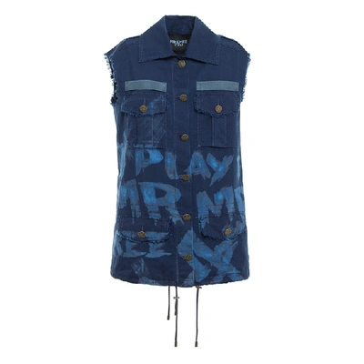 Mr & Mrs Italy Printed Light Denim Waistcoat In Dk Blue Denim