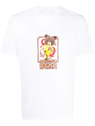 Neil Barrett Print Kung Fu Bear Cotton Jersey T-shirt In White