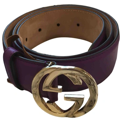 Pre-owned Gucci Interlocking Buckle Purple Leather Belt